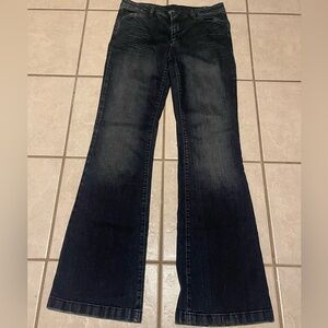 VTG BCBGMaxAzria Women’s Dark Blue Distressed Flare Jeans Size 29